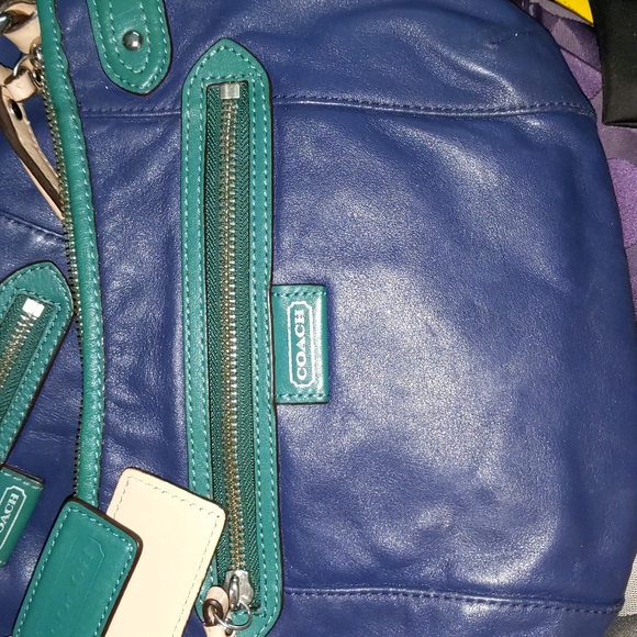 COACH BUCKET TOTE WITH MATCHING MINI PURSE RARE SET BLUE AND GREEN - Picture 2 of 4